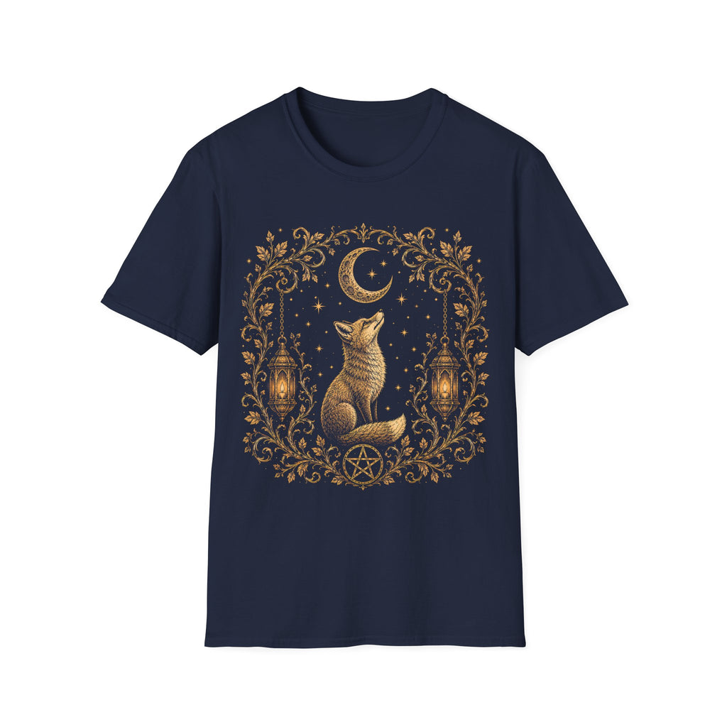 Celestial Fox Under Crescent Moon T-Shirt