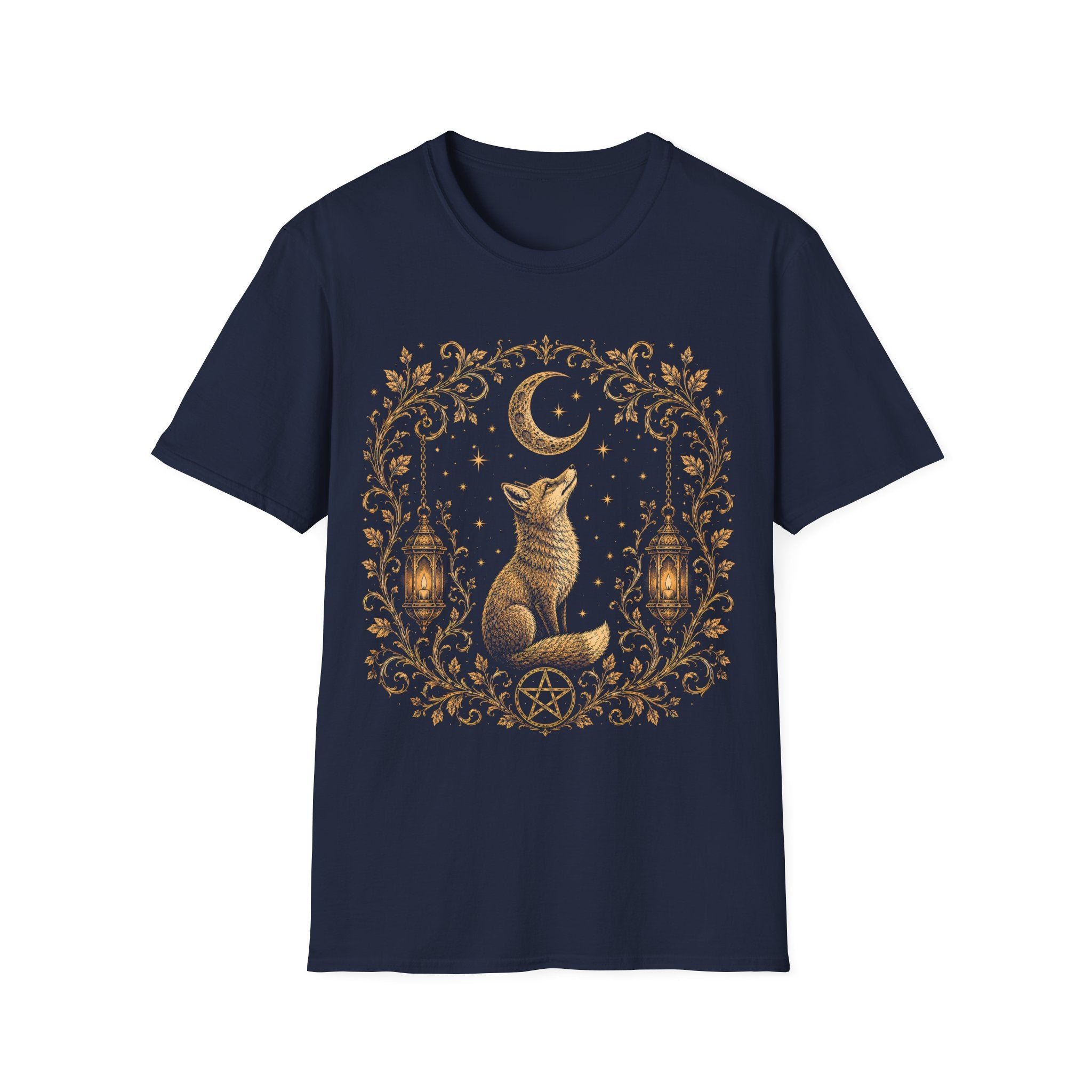 Celestial Fox Under Crescent Moon T-Shirt