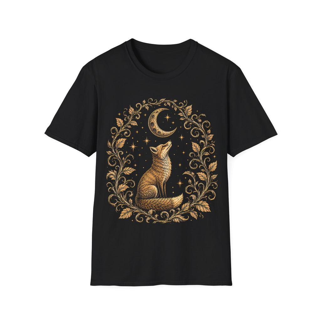 Fox Gazing At A Glowing Crescent Moon T-Shirt