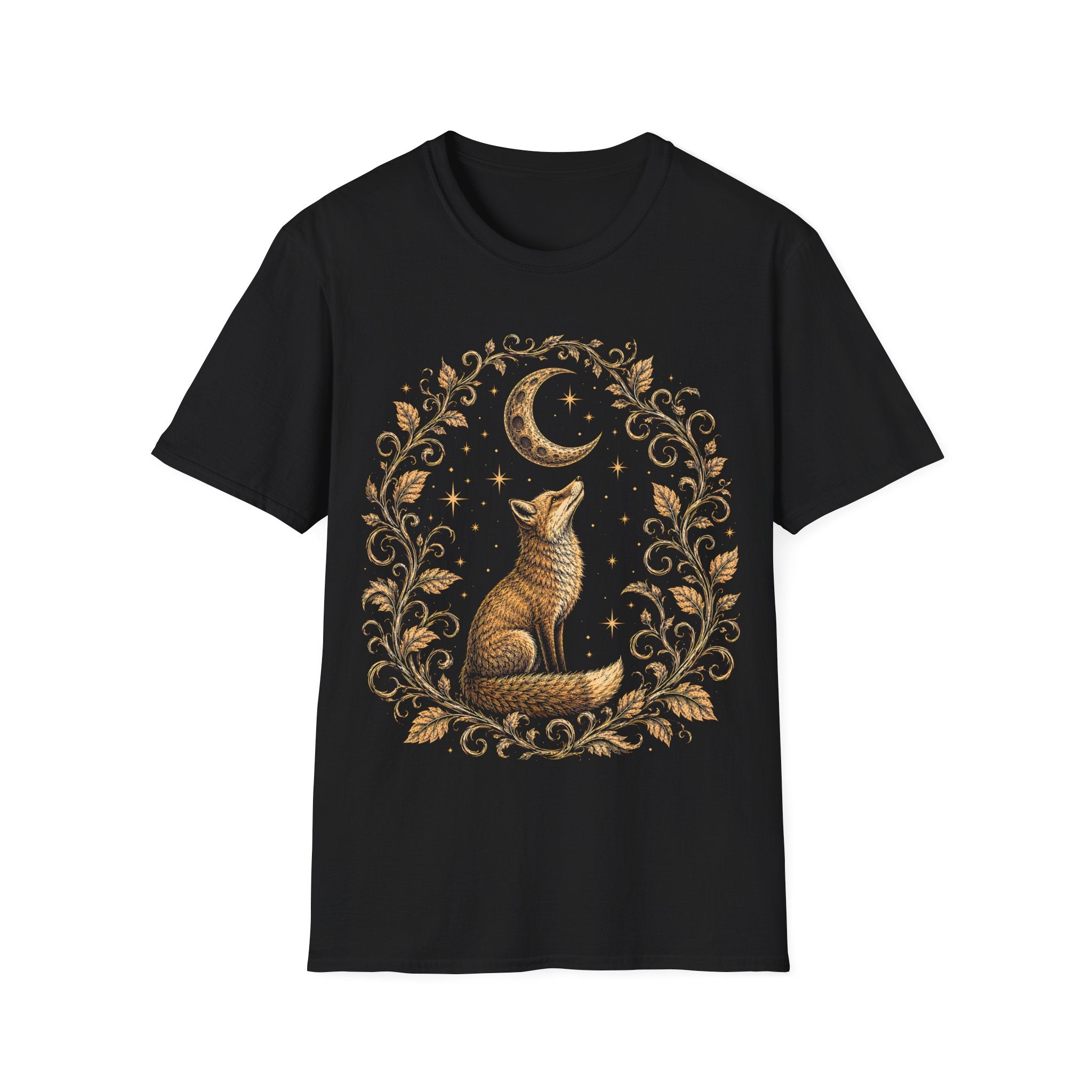 Fox Gazing At A Glowing Crescent Moon T-Shirt