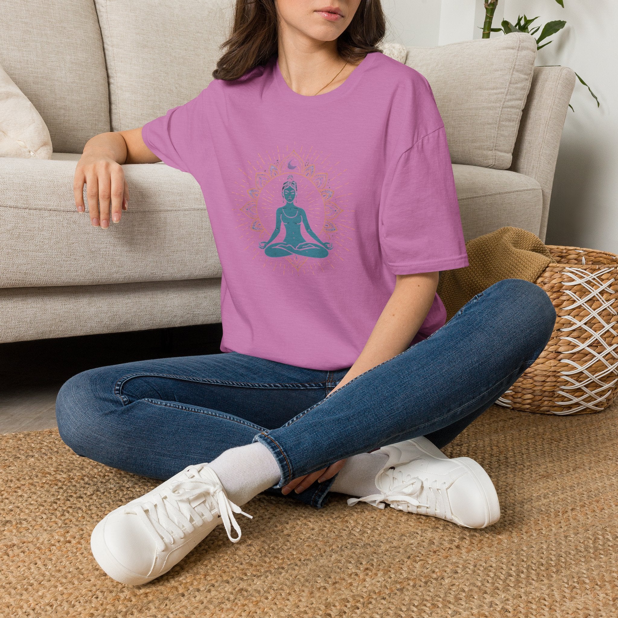 Blue Meditating Woman T-Shirt