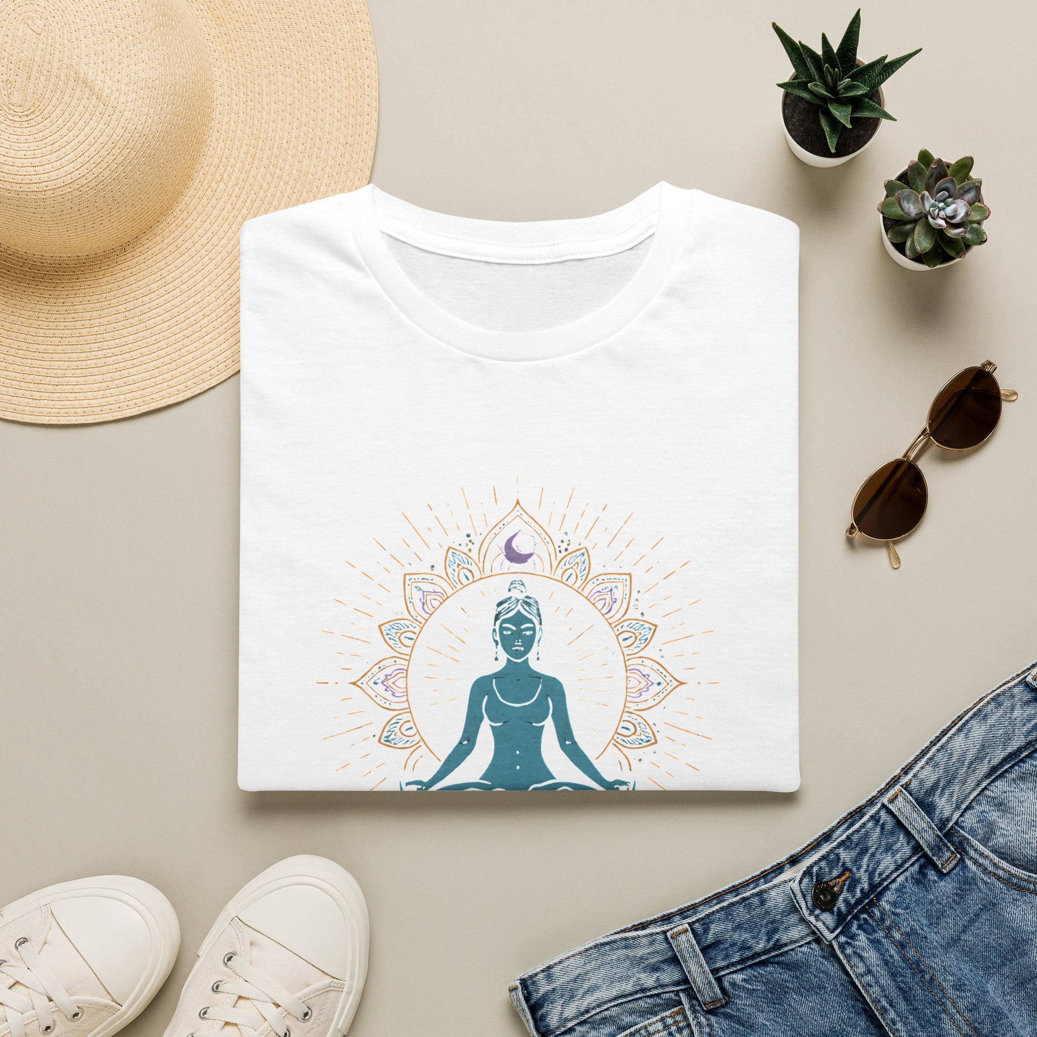 Blue Meditating Woman T-Shirt