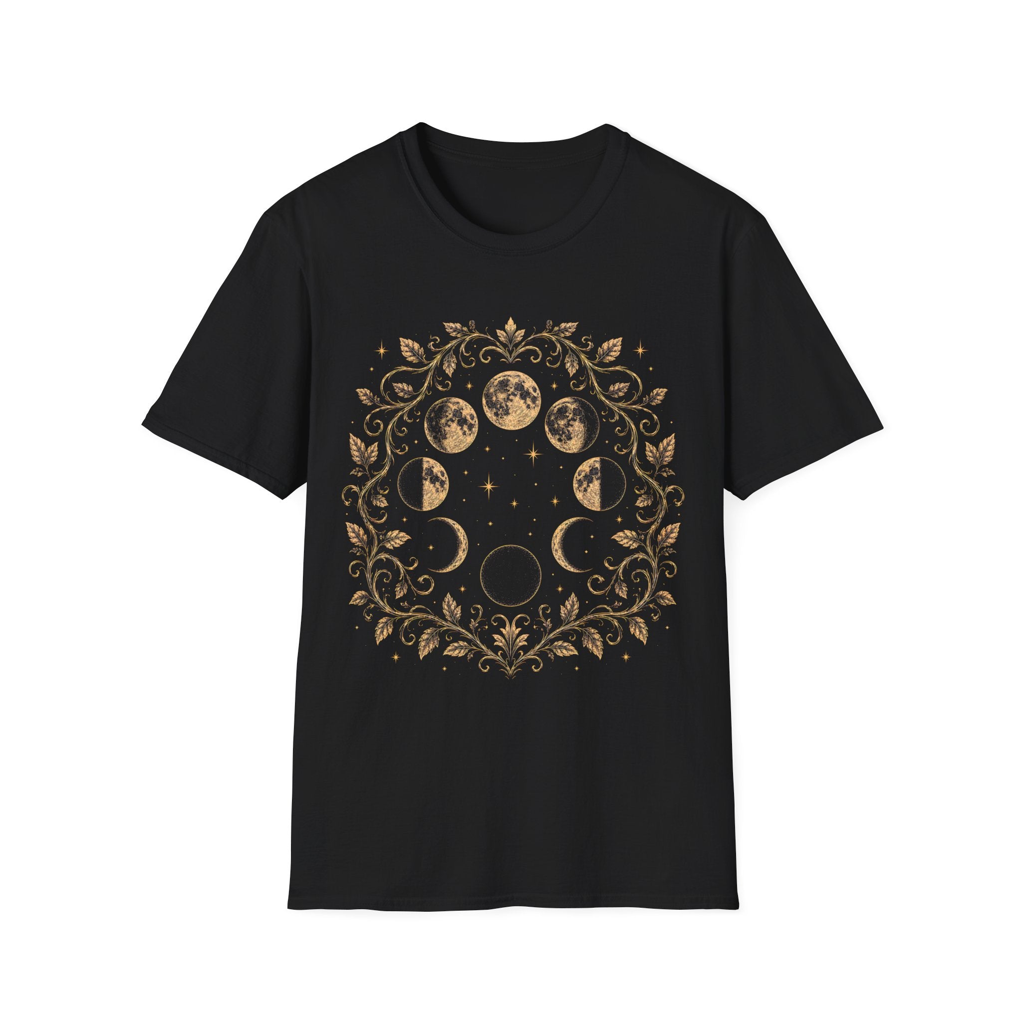 Moon Phases Celestial Botanical Wreath T-Shirt