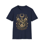Mystic Serpent Under Crescent Moon Floral T-Shirt