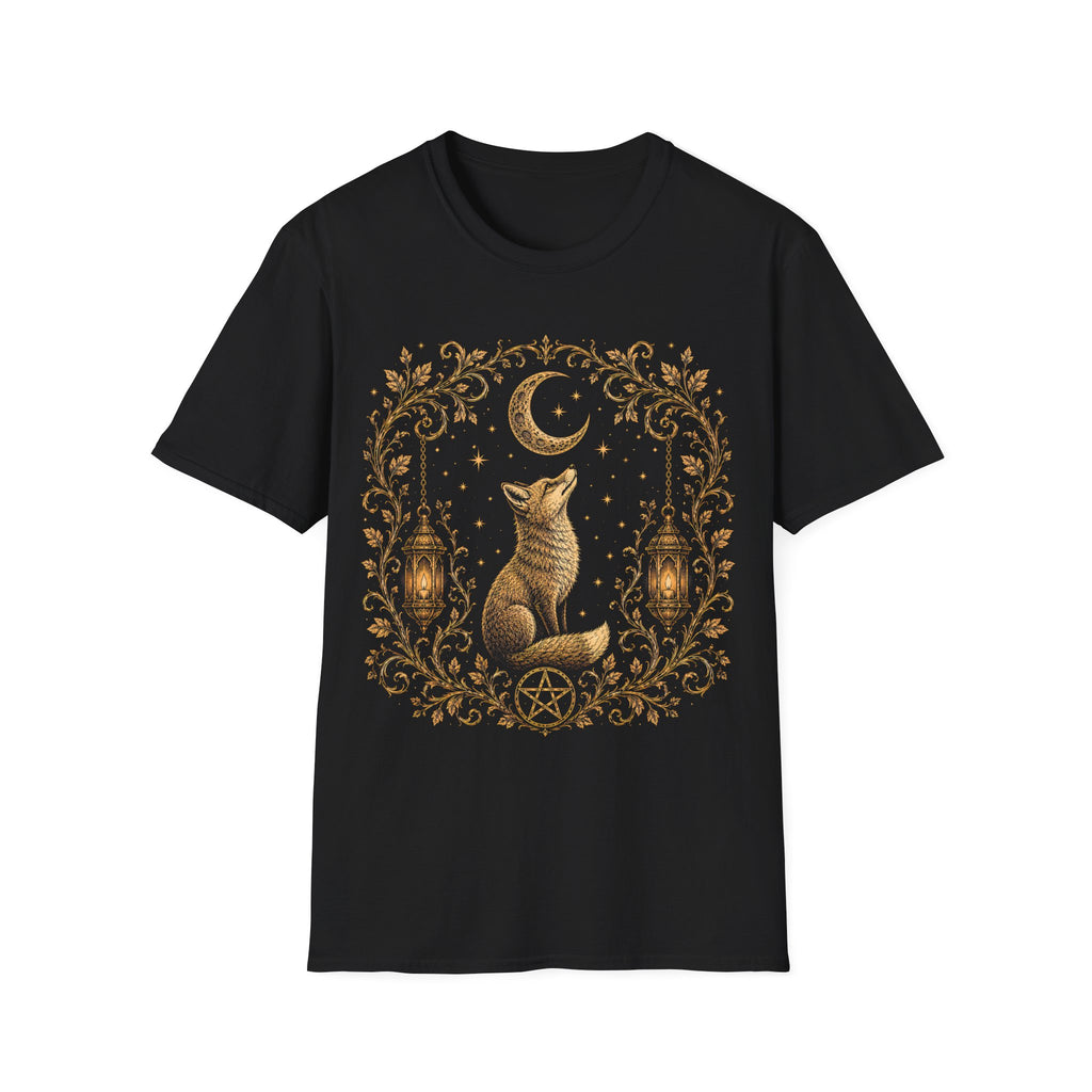 Celestial Fox Under Crescent Moon T-Shirt