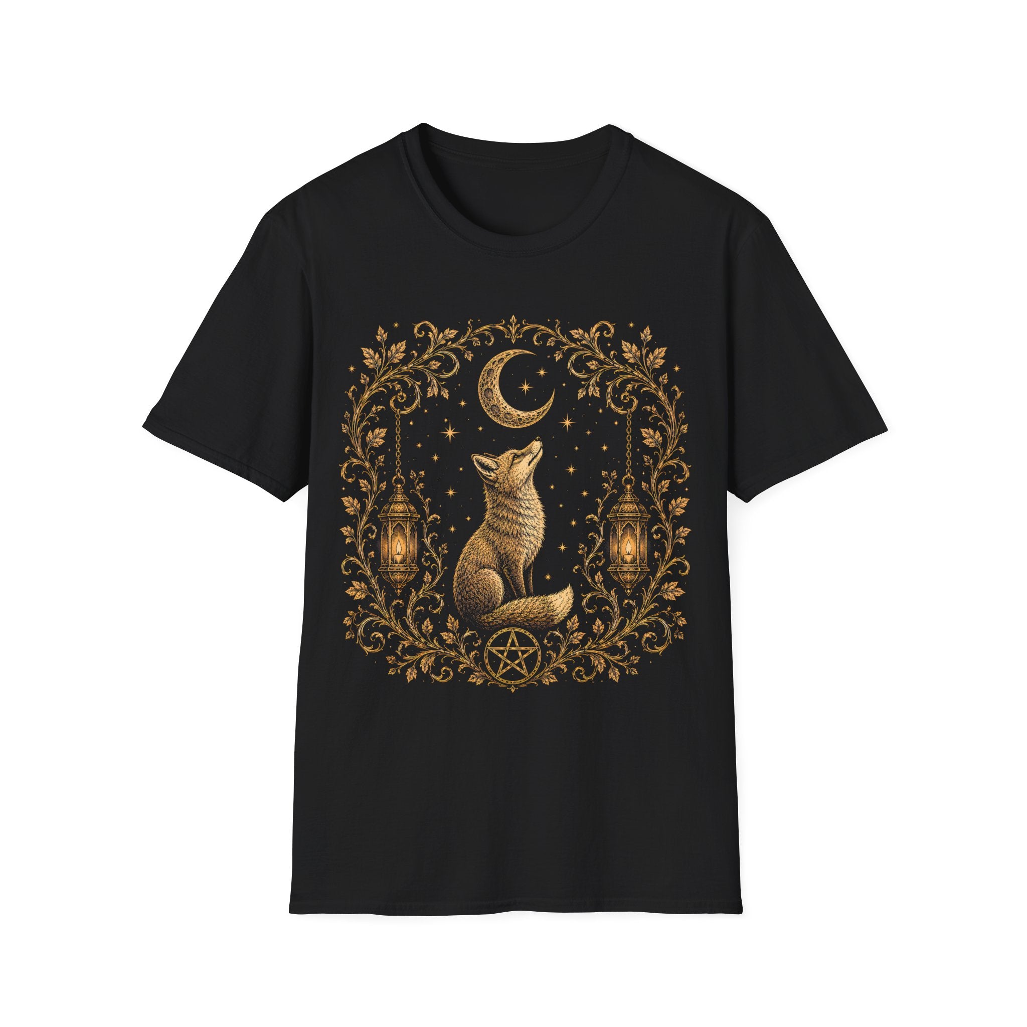 Celestial Fox Under Crescent Moon T-Shirt