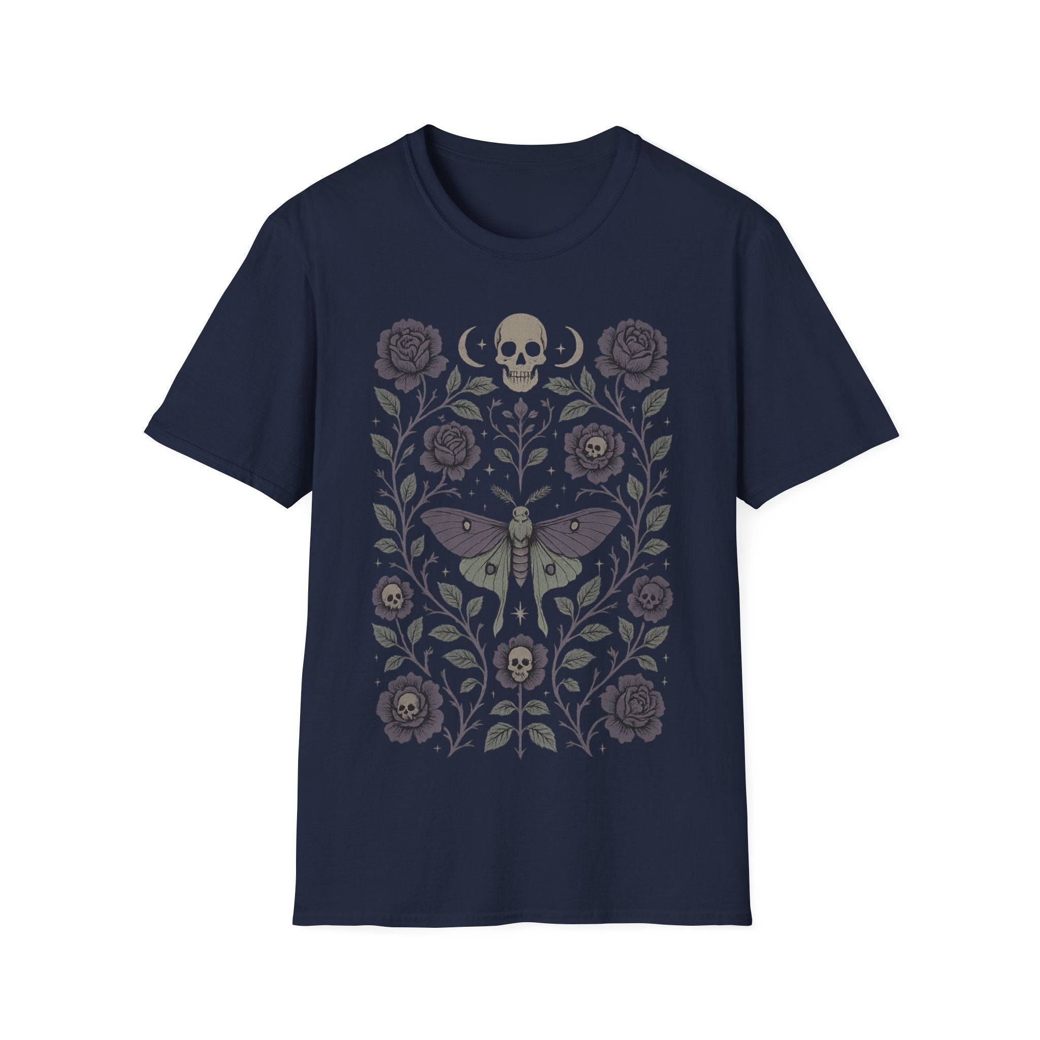 Dark Gothic Crescent Moon Death Moth T-Shirt