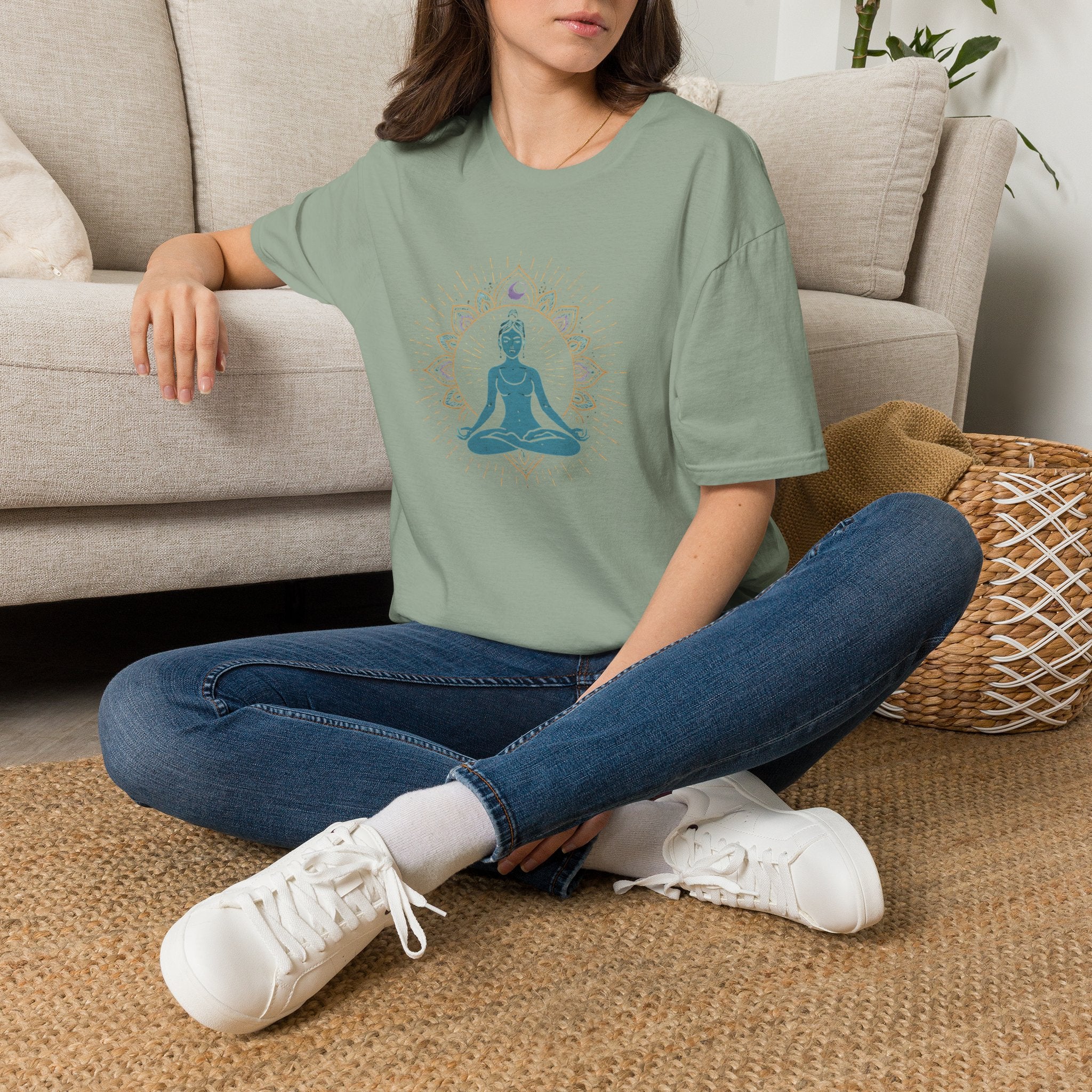 Blue Meditating Woman T-Shirt