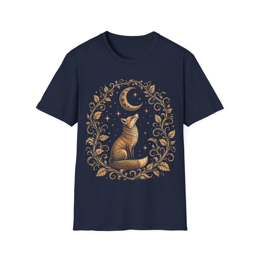 Fox Gazing At A Glowing Crescent Moon T-Shirt