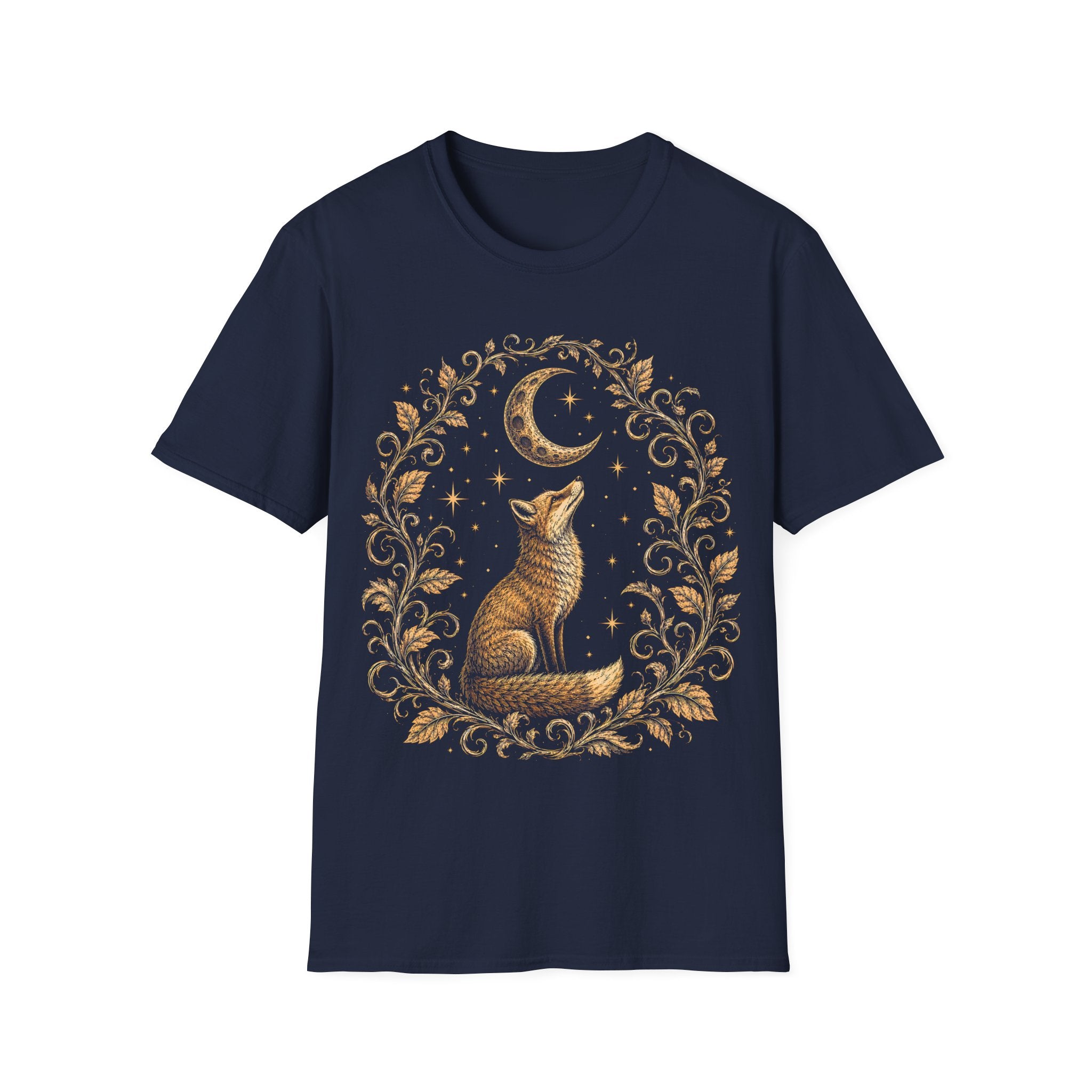 Fox Gazing At A Glowing Crescent Moon T-Shirt