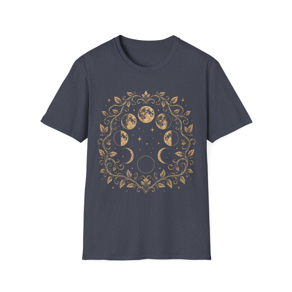 Moon Phases Celestial Botanical Wreath T-Shirt
