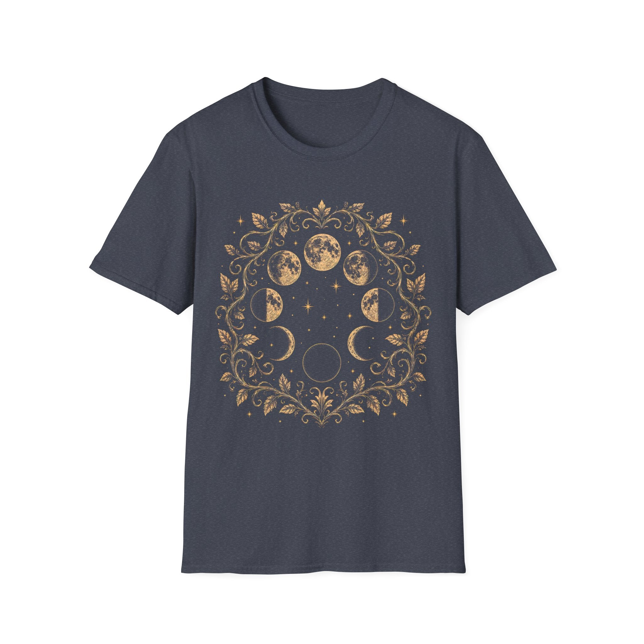Moon Phases Celestial Botanical Wreath T-Shirt