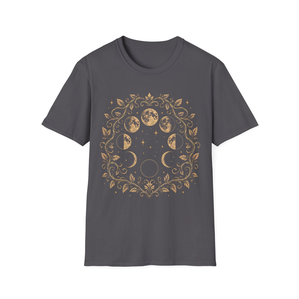Moon Phases Celestial Botanical Wreath T-Shirt