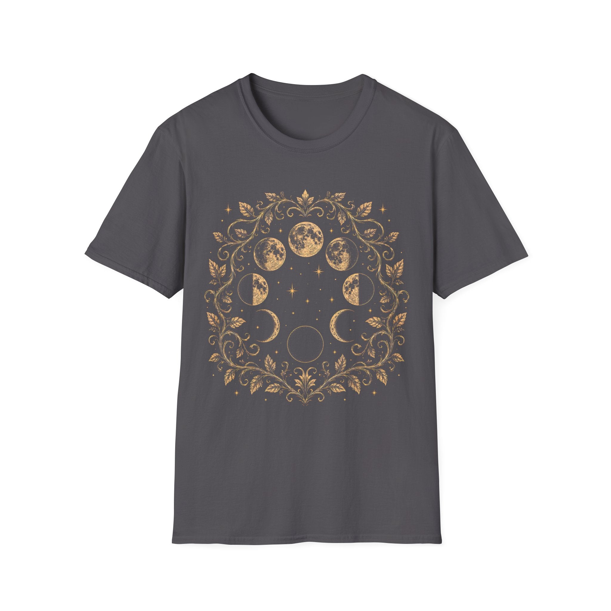 Moon Phases Celestial Botanical Wreath T-Shirt