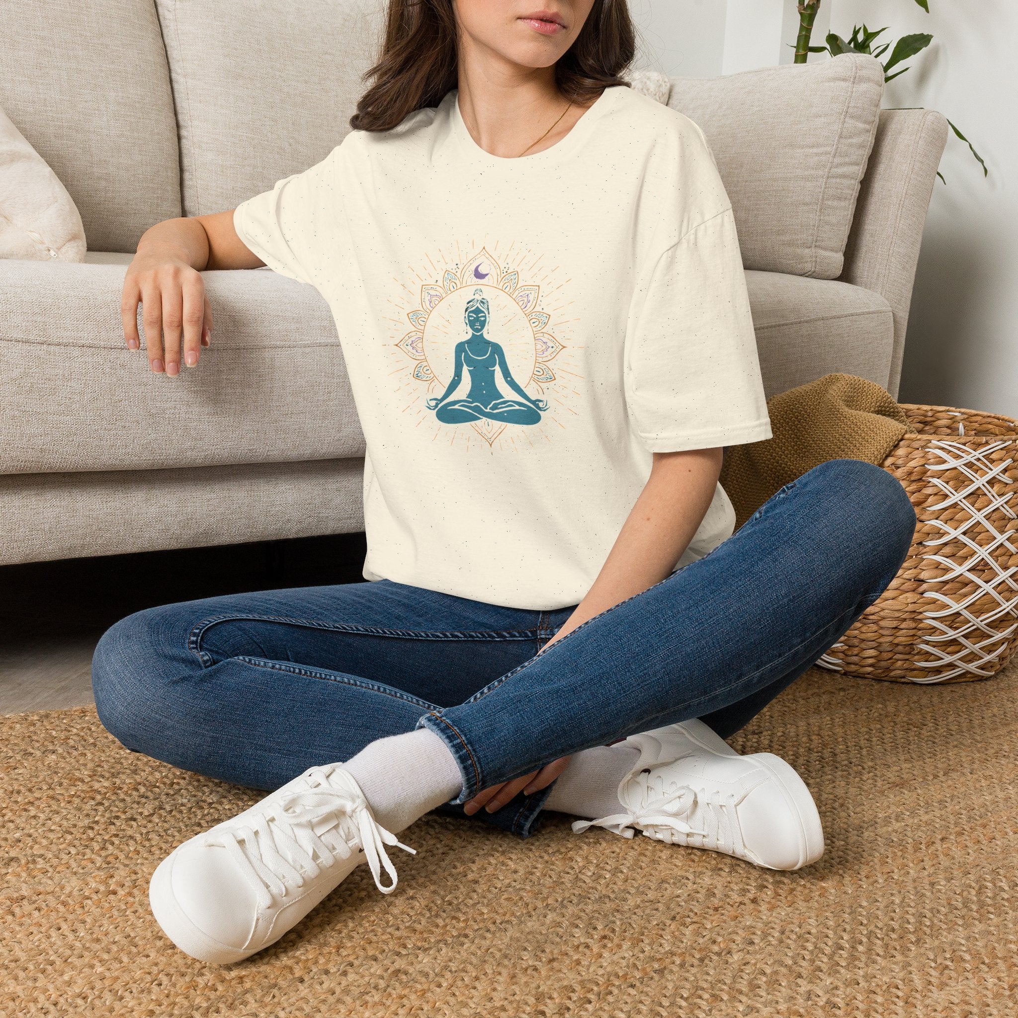 Blue Meditating Woman T-Shirt