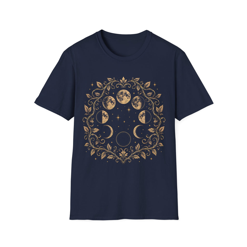 Moon Phases Celestial Botanical Wreath T-Shirt