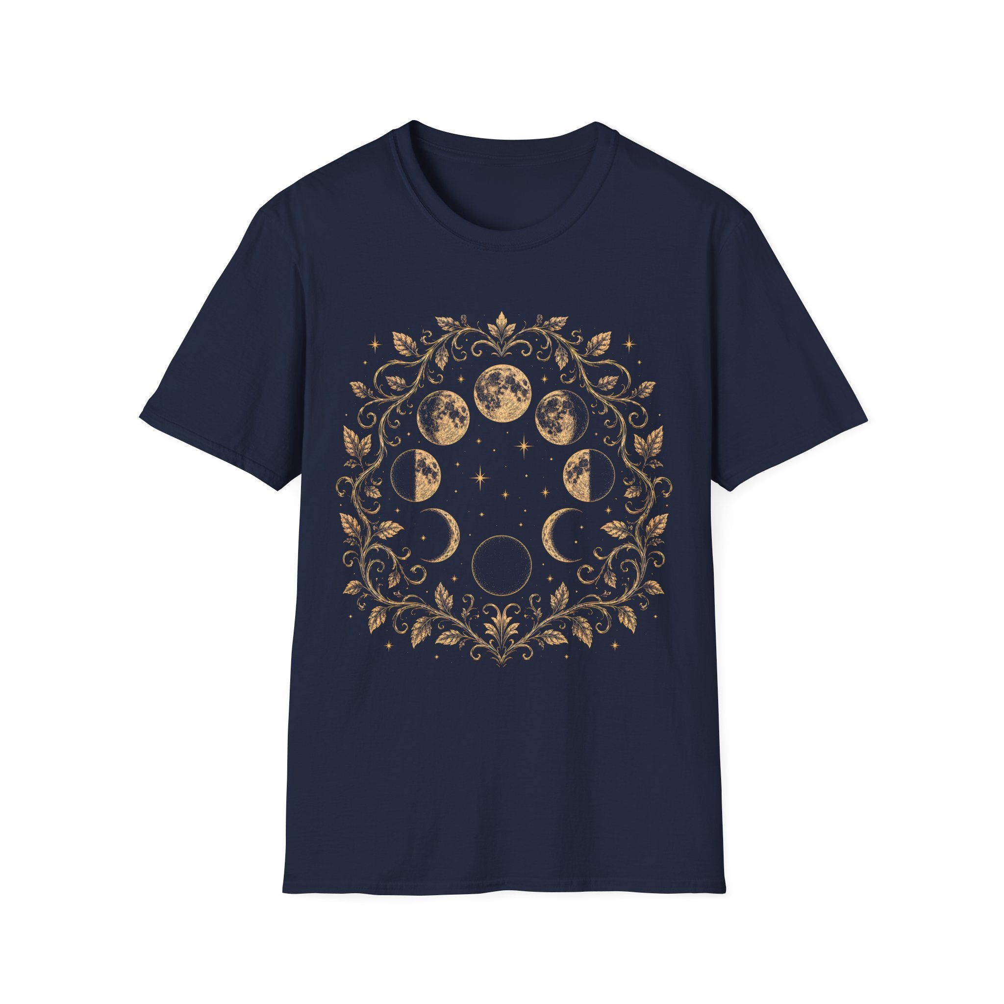 Moon Phases Celestial Botanical Wreath T-Shirt
