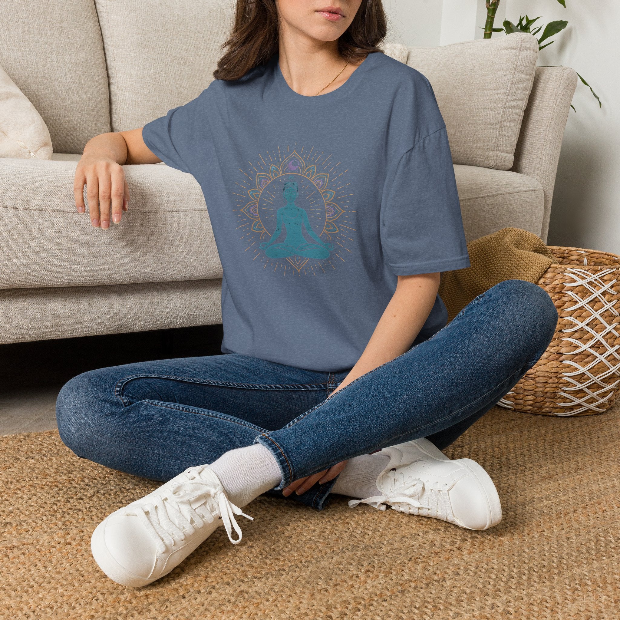 Blue Meditating Woman T-Shirt