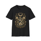 Mystic Serpent Under Crescent Moon Floral T-Shirt