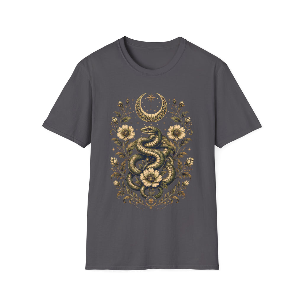 Mystic Serpent Under Crescent Moon Floral T-Shirt